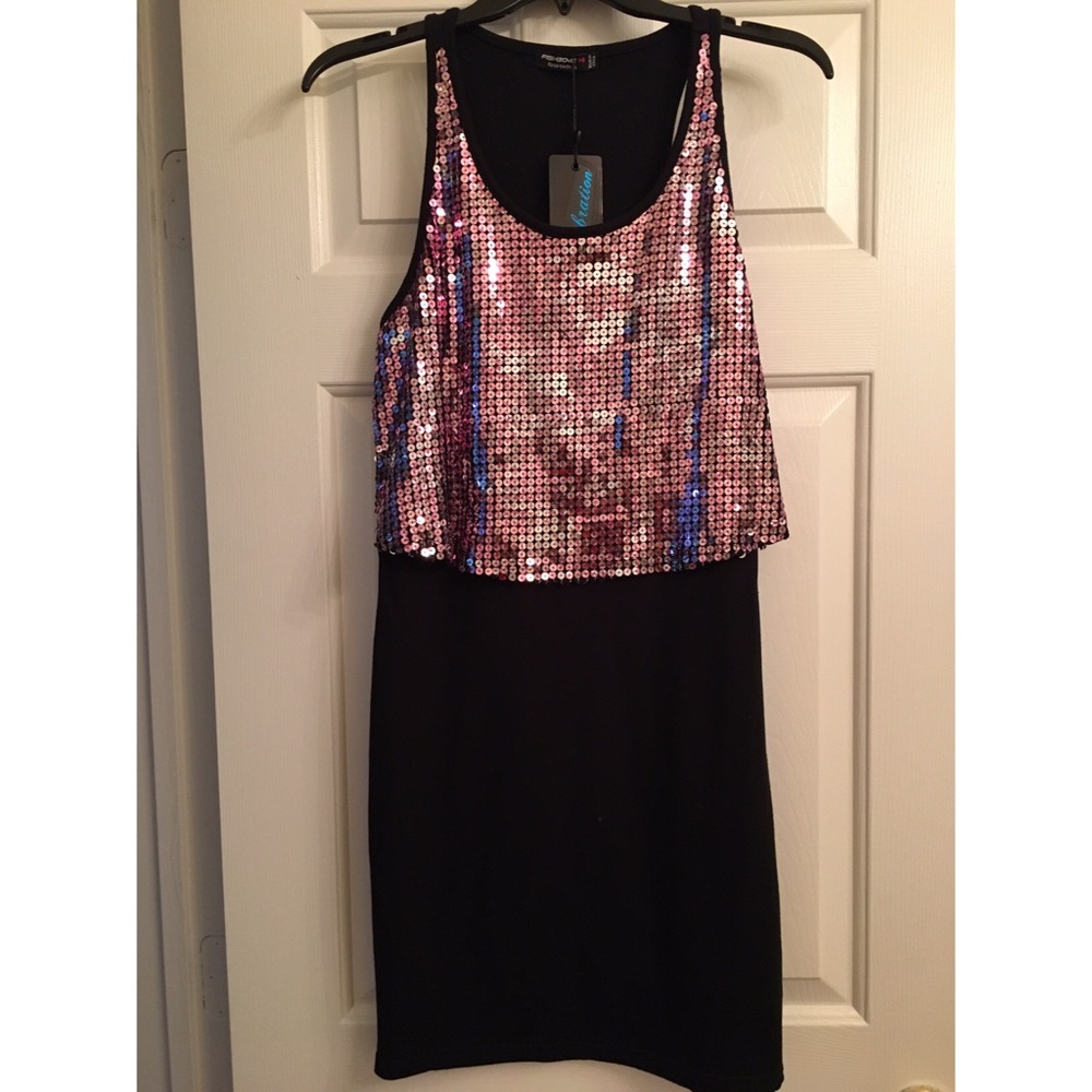 Black With Pink Sequin Dress